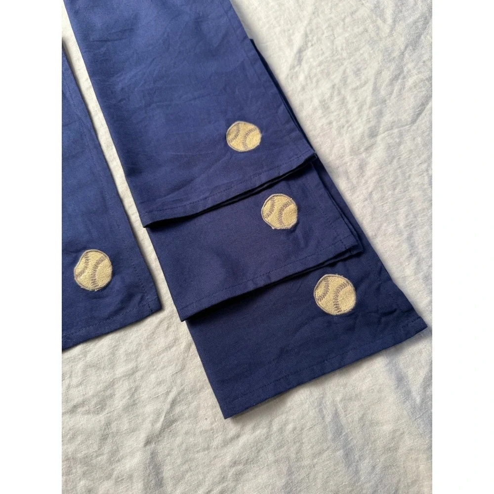 Pottery Barn Kids Napkins OS Navy Blue Baseball Organic Cotton Fabkins Set of 4